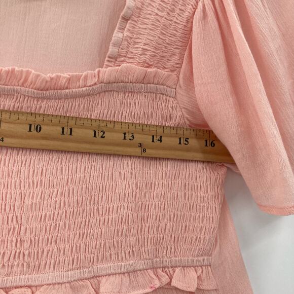 Doe Rae Gauzy Peasant Light Pink Flowy Babydoll Coastal Top Small NEW - Picture 6 of 8
